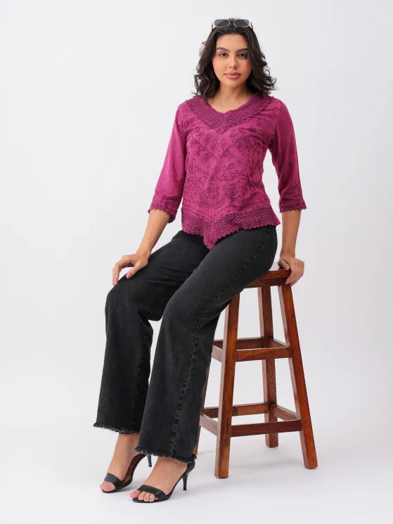 Women Elegant Embroidered Casual Ethnic Top