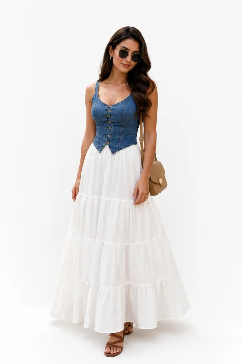 Women White & Black Solid High Waist Flared Long Skirt