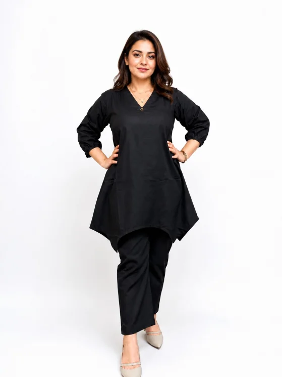 Women's Solid Black Co-Ord Set