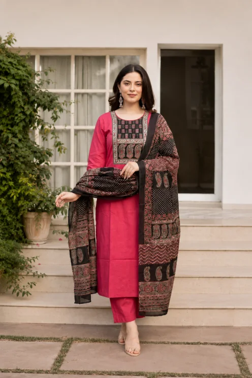 Stylish Pink Suit, Palazzo & Dupatta for Women's